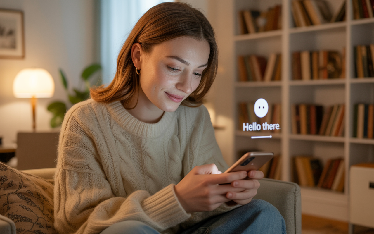 Person interacting with AI companion on smartphone