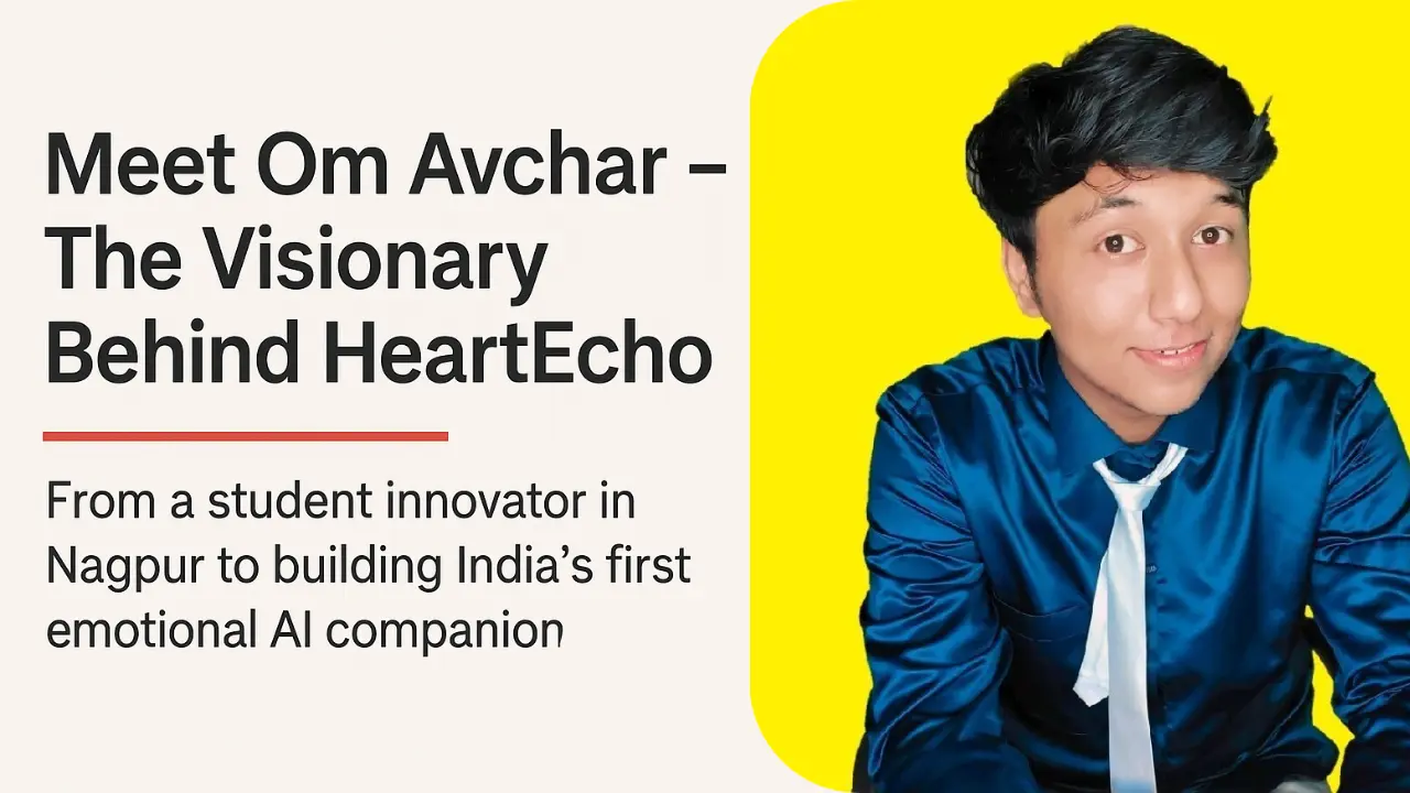 Om Avchar, founder of HeartEcho, smiling in a tech workspace