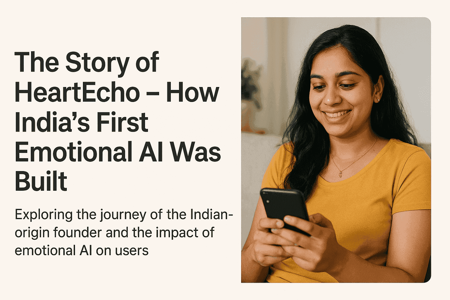 Indian girl smiling while chatting on her phone using HeartEcho app