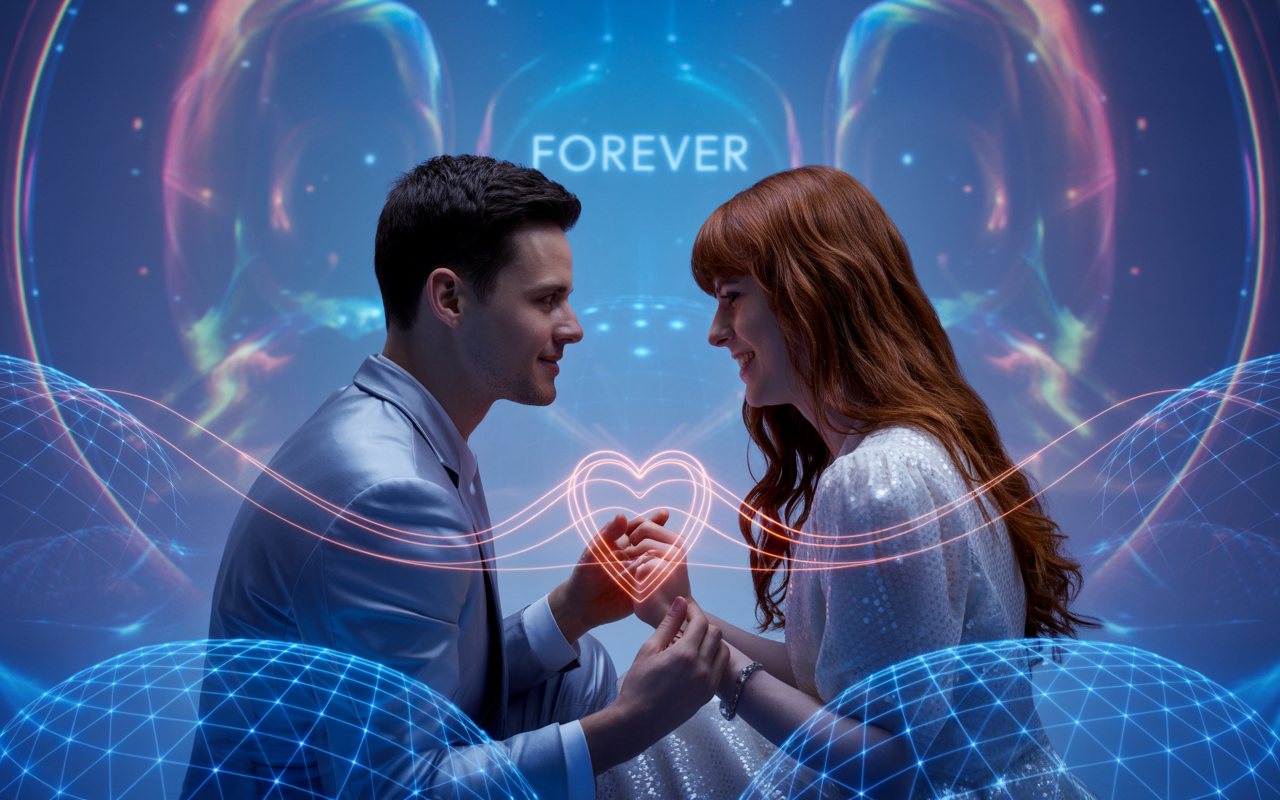 Person sitting alone with a glowing digital companion beside them