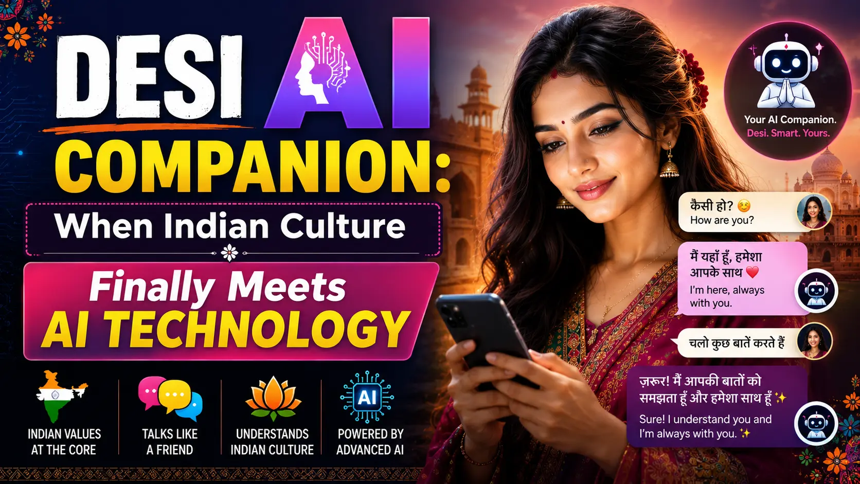 Desi Indian AI companion chatbot Bollywood cricket culture Hindi Hinglish