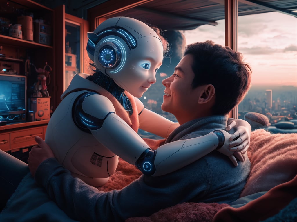 Digital heart glowing with AI data patterns, symbolizing emotional connection